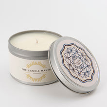 Load image into Gallery viewer, Dark Honey & Tobacco silver tin soy wax candle silver essex uk