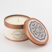 Load image into Gallery viewer, Dark Honey & Tobacco soy wax candle rose gold the candle maker