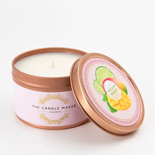 Load image into Gallery viewer, The exotic scent of Thai Lime and Mango scented soy candle
