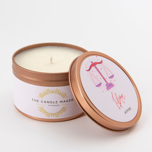 libra zodiac jasmine soy wax candle made in the UK
