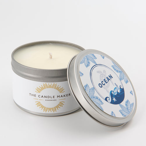 ocean soy wax candle made in the uk silver