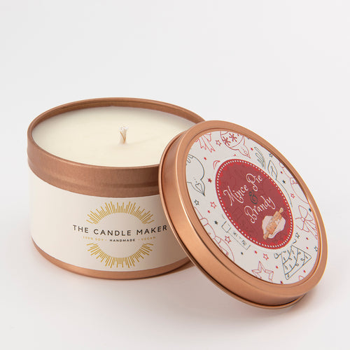 Mince Pie & Brandy rose gold soy wax candle made in the uk