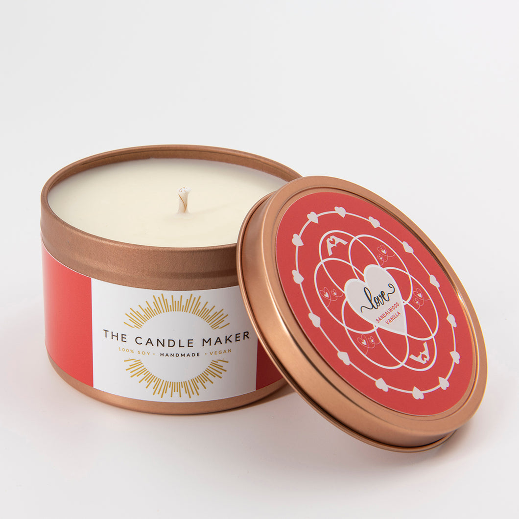 love valentines soy wax candle sandlewood UK
