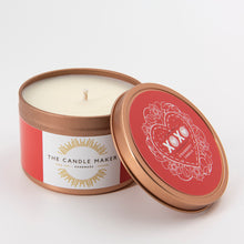 Load image into Gallery viewer, xoxo valentines day gold soy wax candle uk london made
