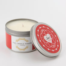 Load image into Gallery viewer, love valentines soy wax candle sandlewood silver UK
