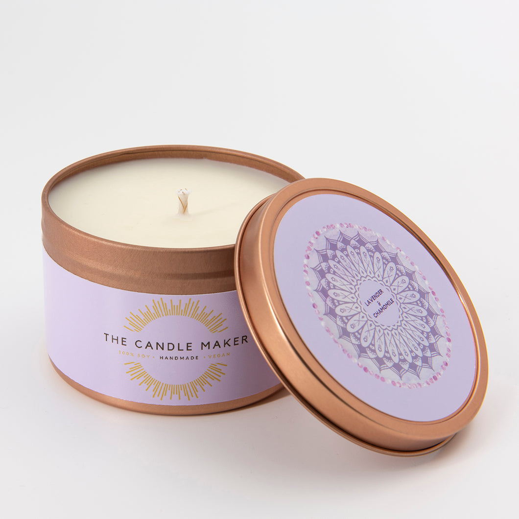 lavender chamomile soy wax candle rose gold UK