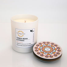 Load image into Gallery viewer, Tonka Bean and Myrrh white glass candle
